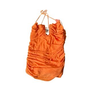 Naked Wardrobe‎ Orange Ruched Halter Neck top